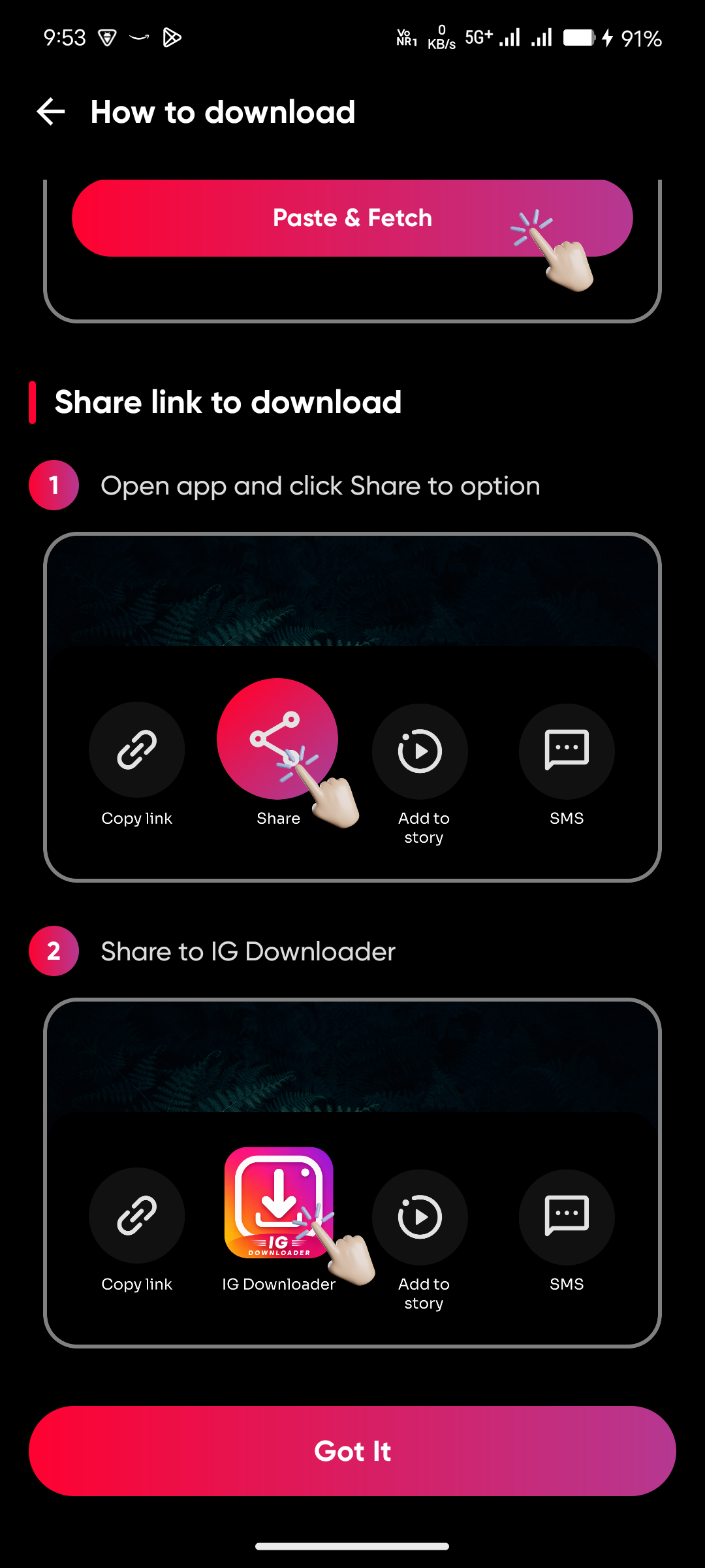 Step 2: Paste link in app