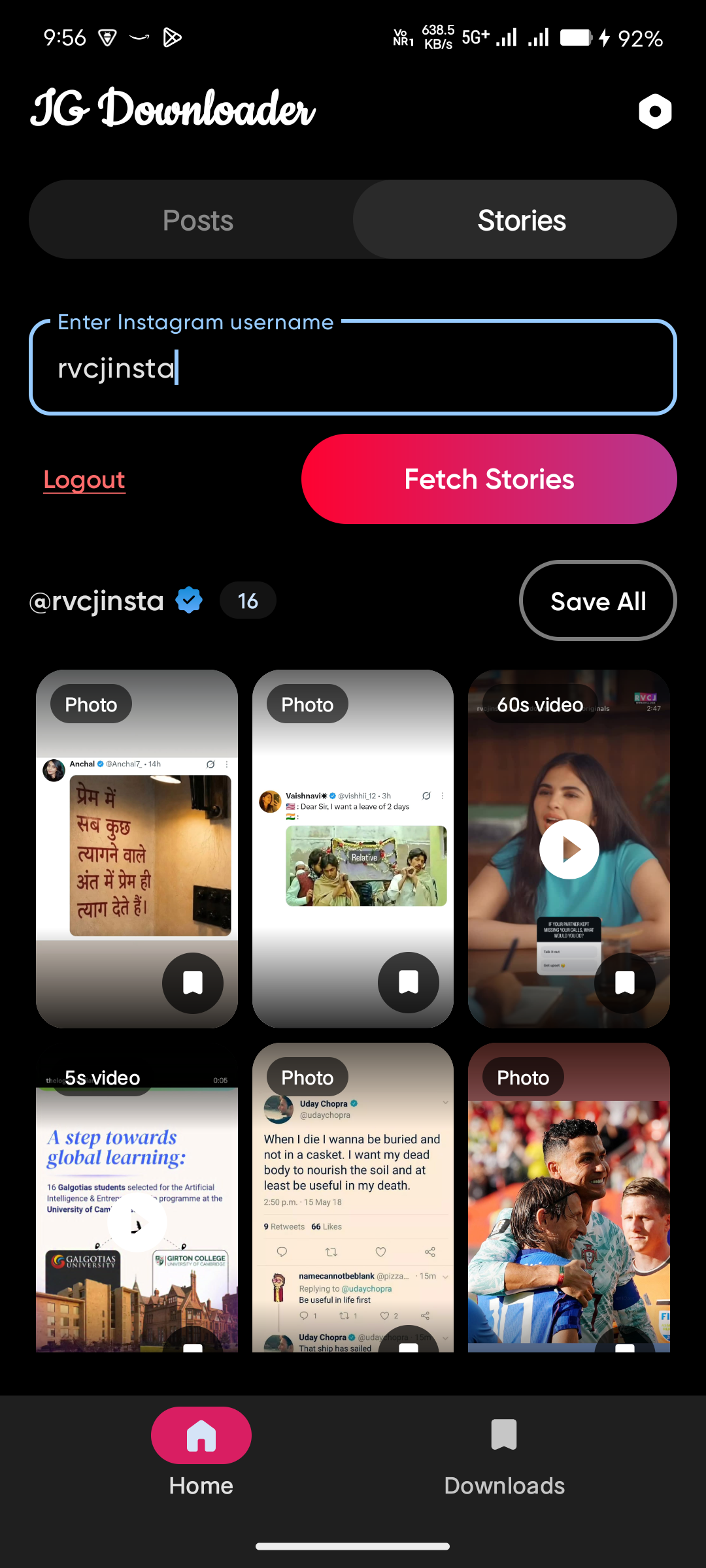 IG Downloader stories feature